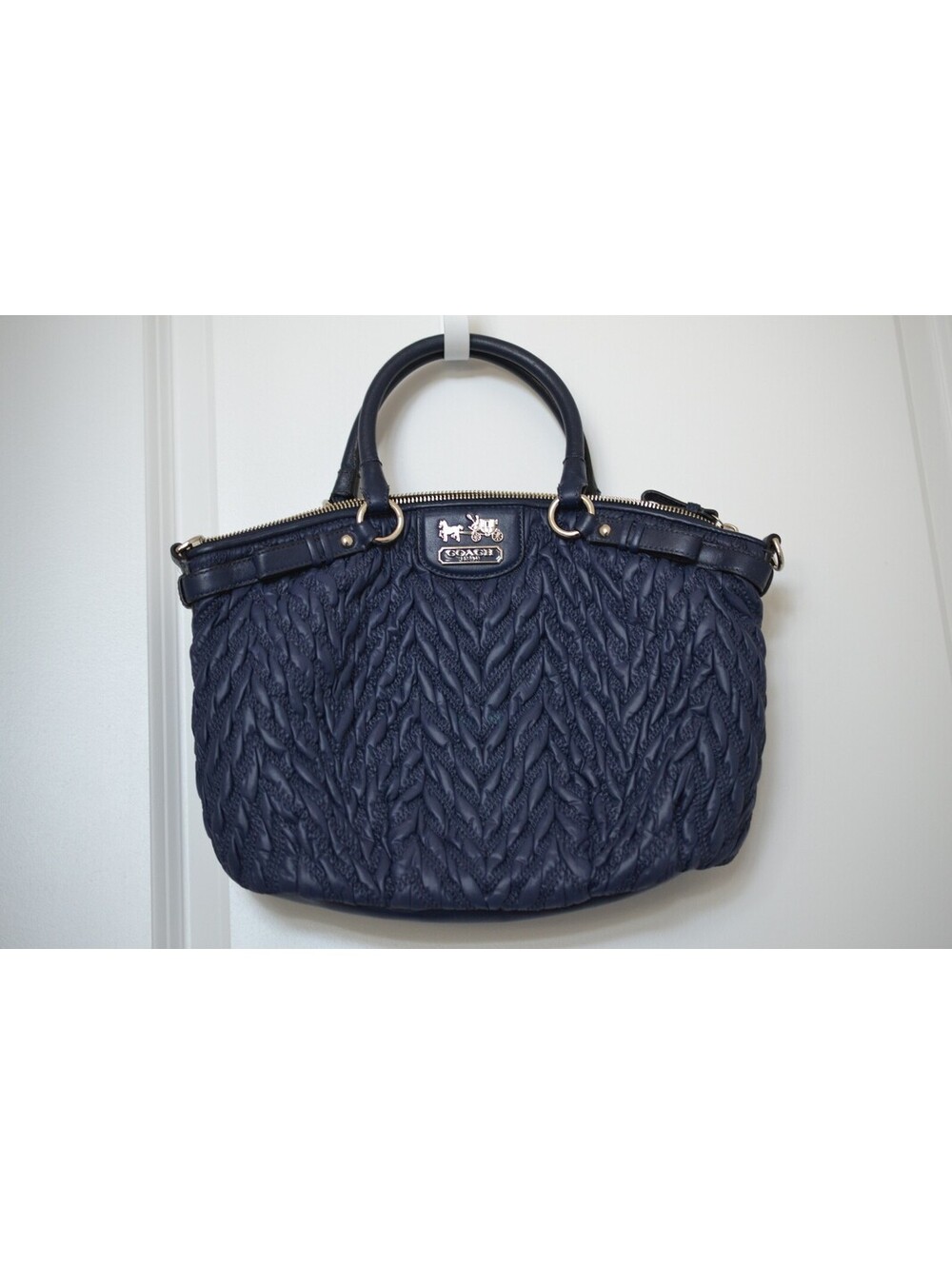 Coach Madison Sophia 18637 70th Anniversary Navy Quilted Chevron Satchel Bag